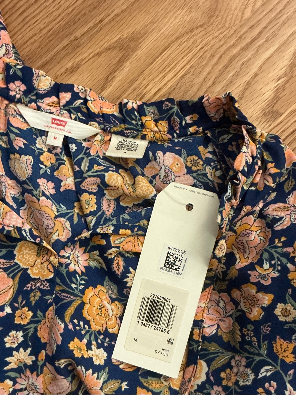 Levi's Navy Floral Tiered Long Sleeve Midi-Maxi Dress Size Medium Measurements - Picture 3 of 5